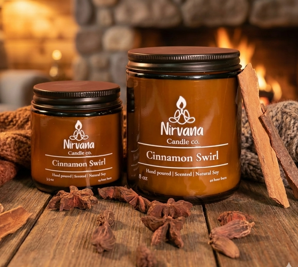 Cinnamon Swirl woody cinnamon vanilla soy candle — luxury hand-poured candle Pakistan