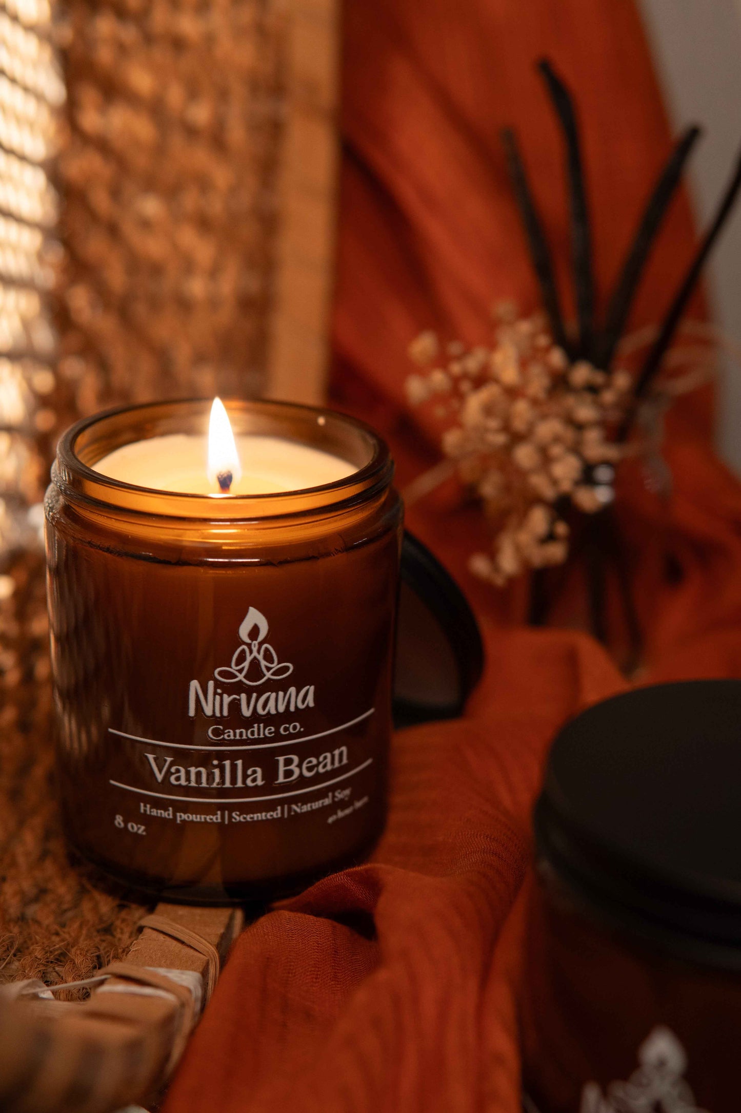 Vanilla Bean candle styled — luxury soy candle Pakistan
