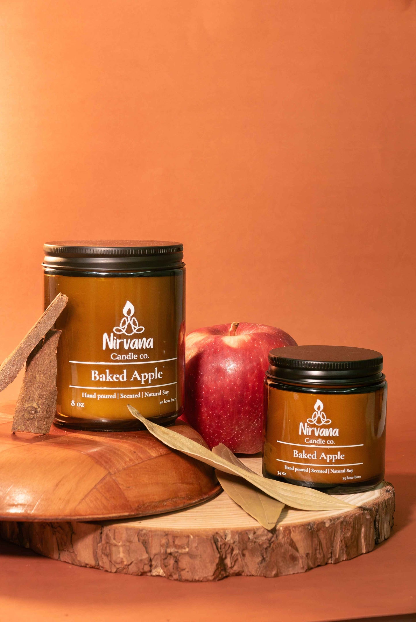 Baked Apple cinnamon candle close-up — luxury soy candle Pakistan