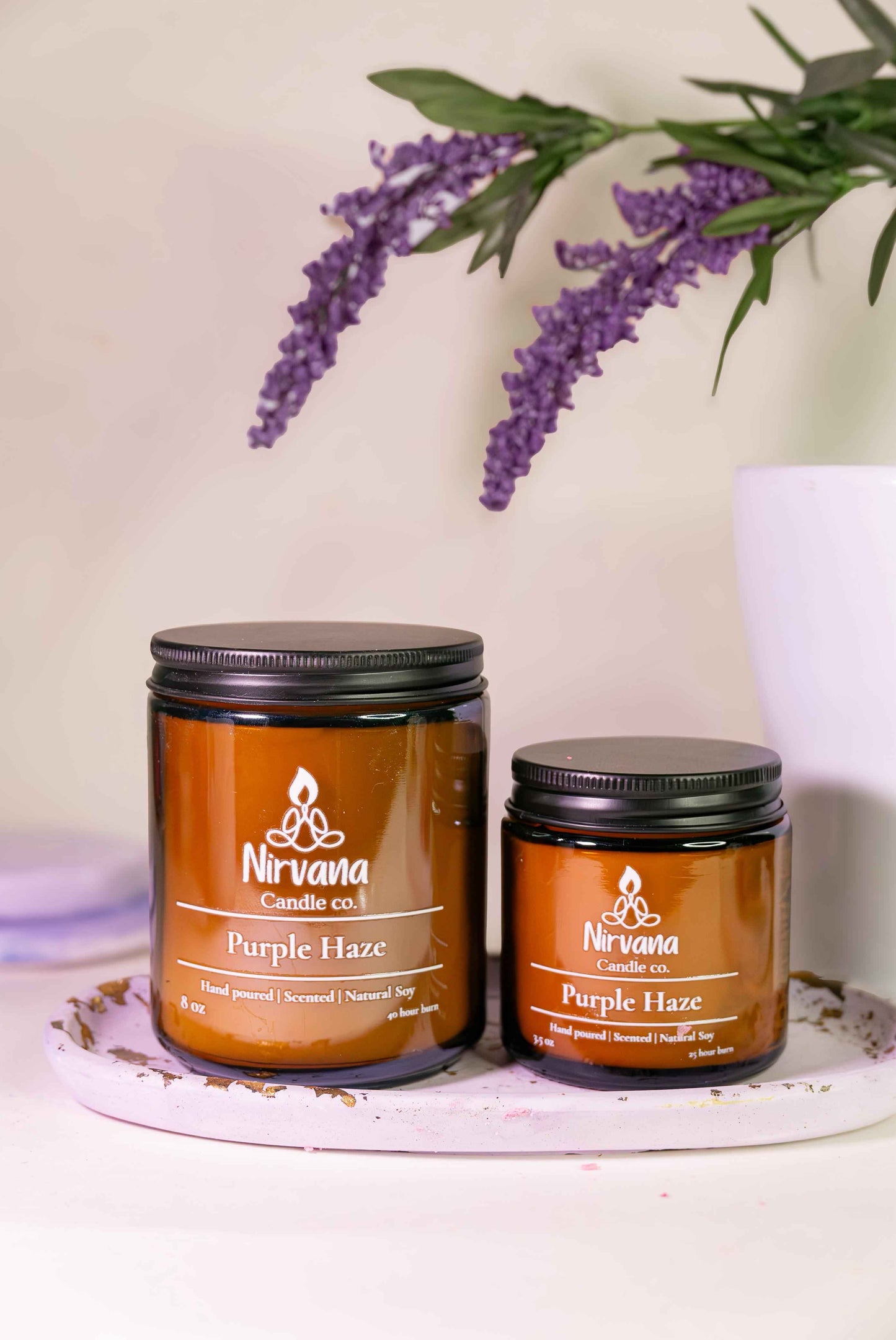 Purple Haze lavender candle close-up — luxury aromatherapy candle Pakistan