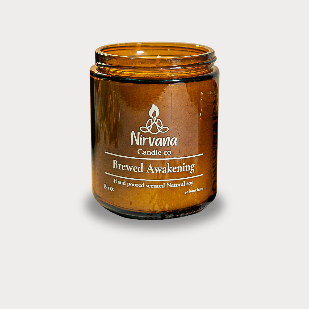 Brewed Awakening coffee candle product shot — luxury soy candle Pakistan